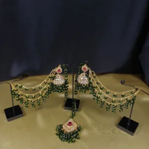 Royal Ruby & Green Jhoomar Set with Tikka