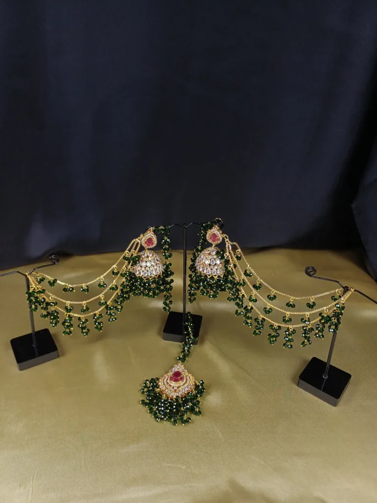 Royal Ruby & Green Jhoomar Set with Tikka