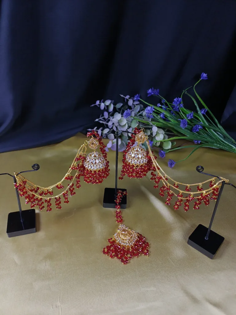 Royal Ruby Jhoomar Set with Tikka
