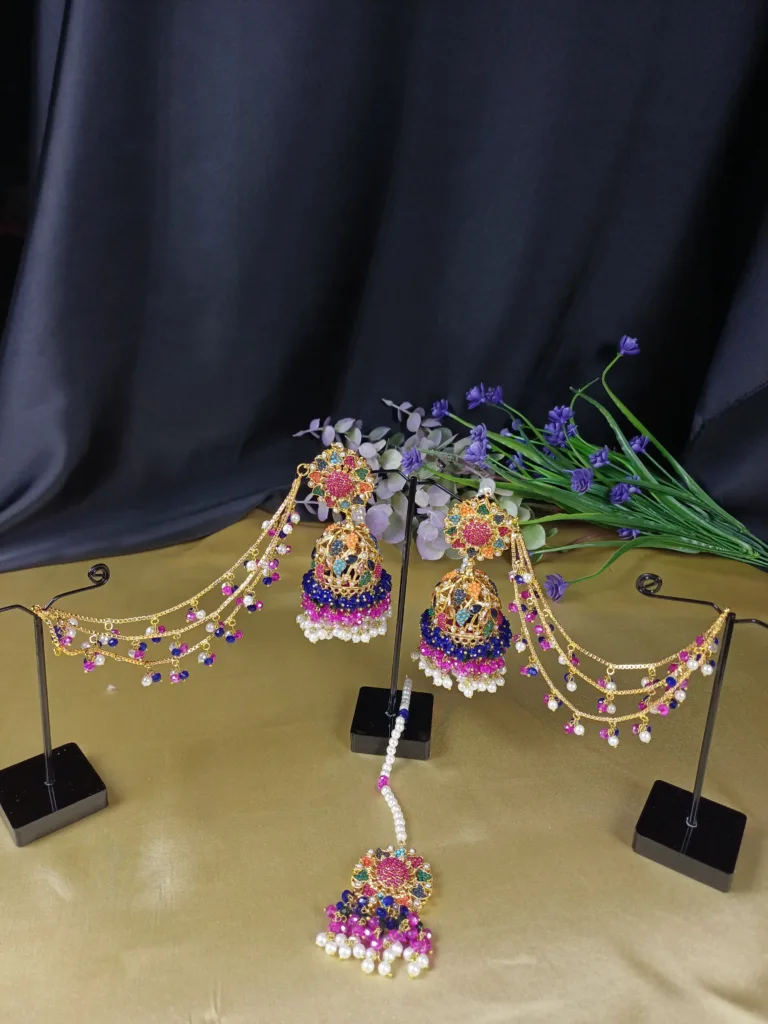 Multi-Color Jhoomar Set with Tikka