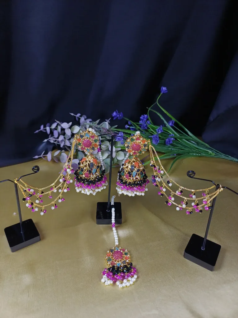 Classic Multi-Color Jhoomar Set with Tikka