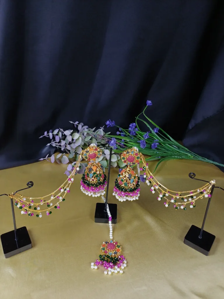 Bridal Multi-Color Jhoomar Set with Tikka