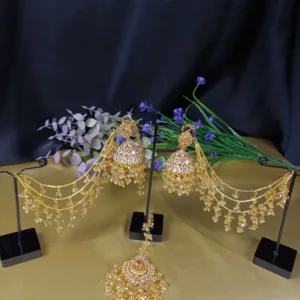 Golden Kundan Jhoomar Set with Tikka