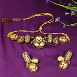 Emerald Queen's Cascade Choker Set with Earrings