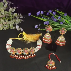 Rajwadi Festive Pearl Choker Set with Earrings