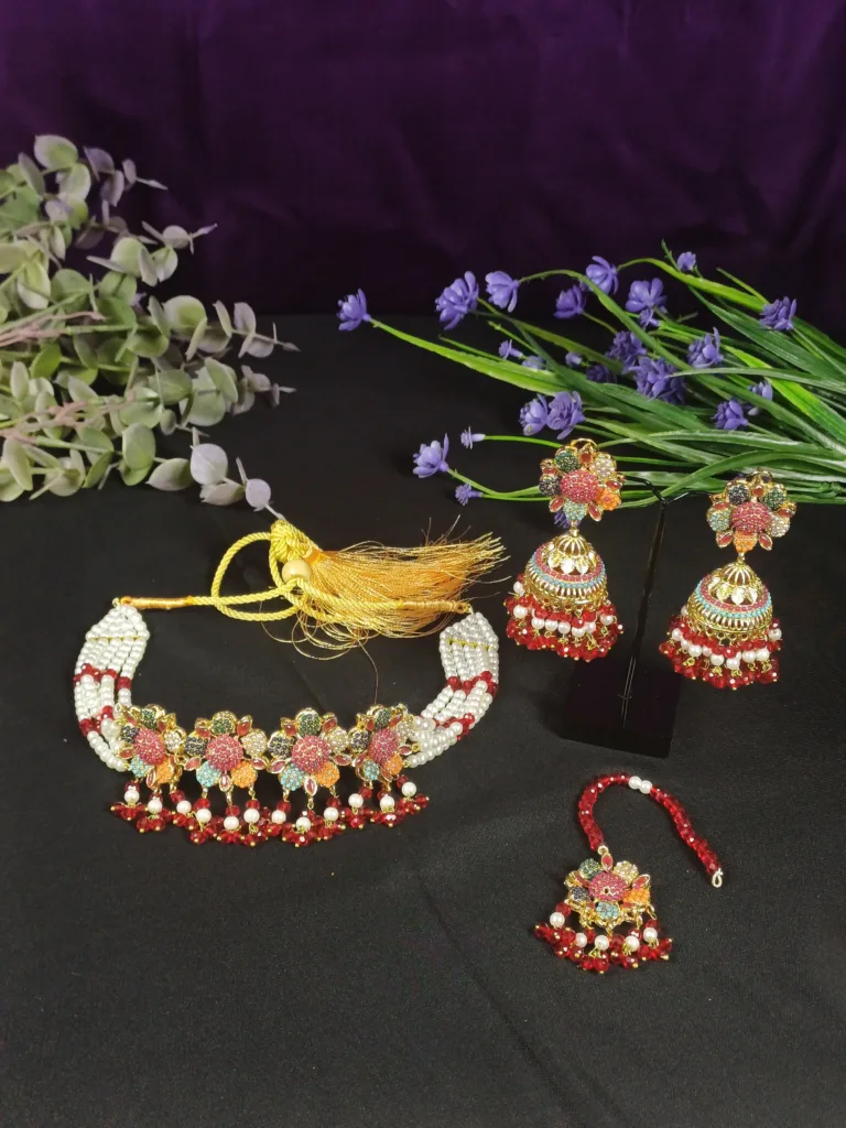 Rajwadi Festive Pearl Choker Set with Earrings