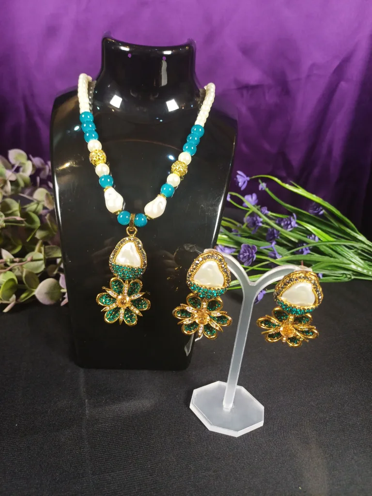 The Aqua Floral Locket Set with Earrings