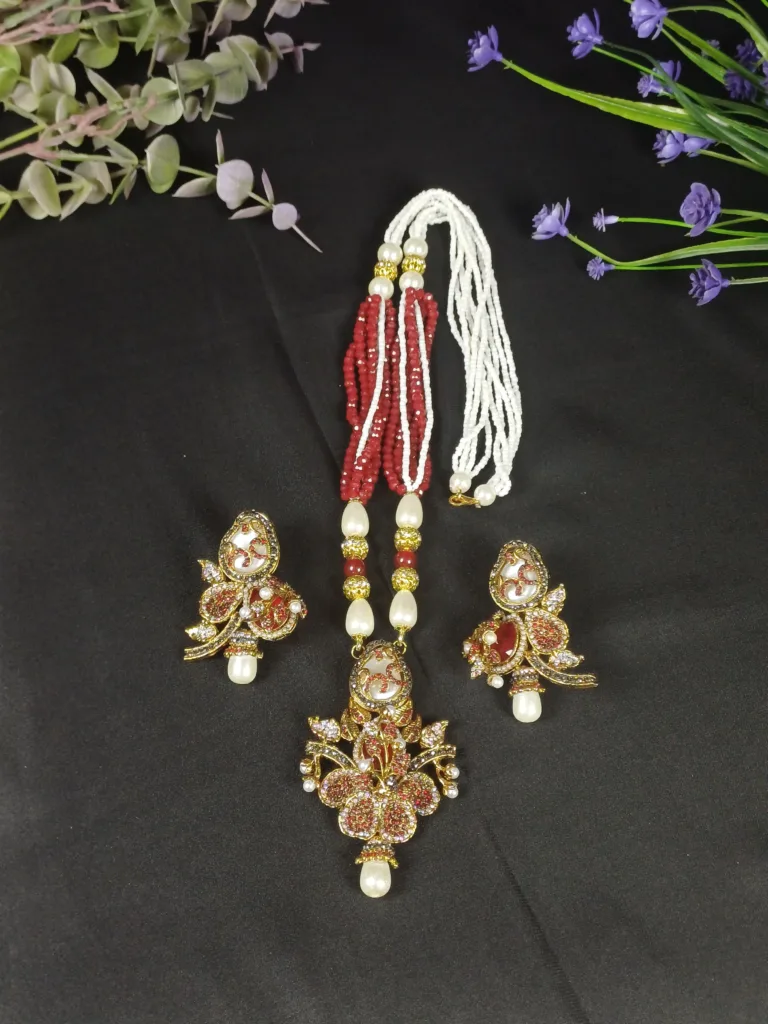 Floral Jewel Garden Mala Set with Earrings