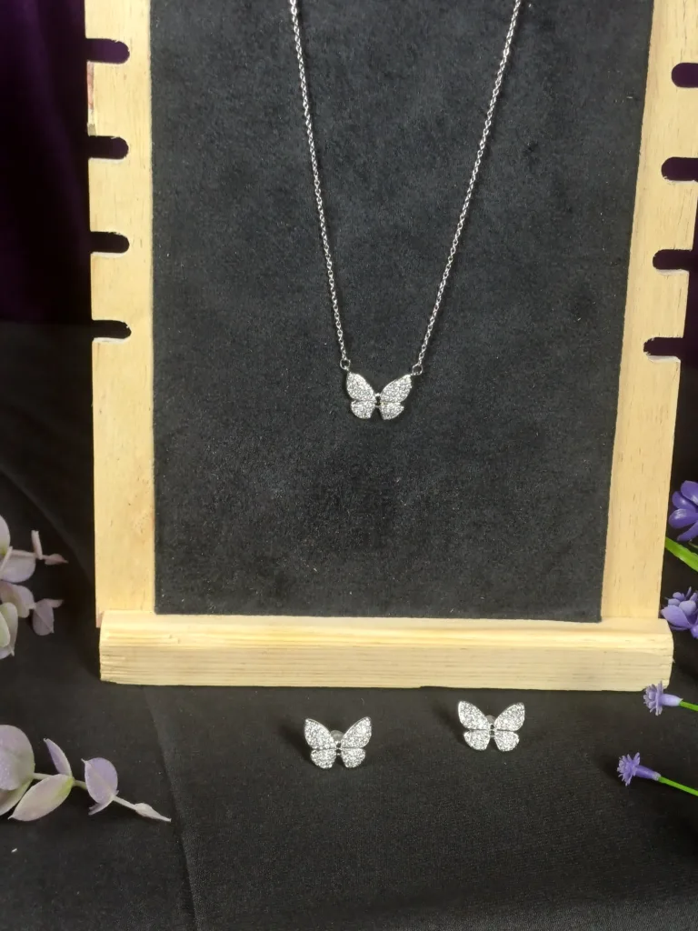 Diamond Butterfly Locket Set with Studs
