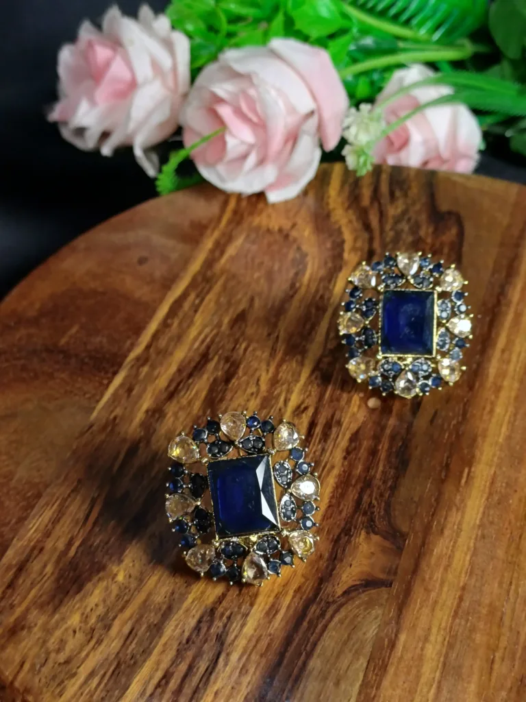 Maharani's Blue Crystal Blossom Studs