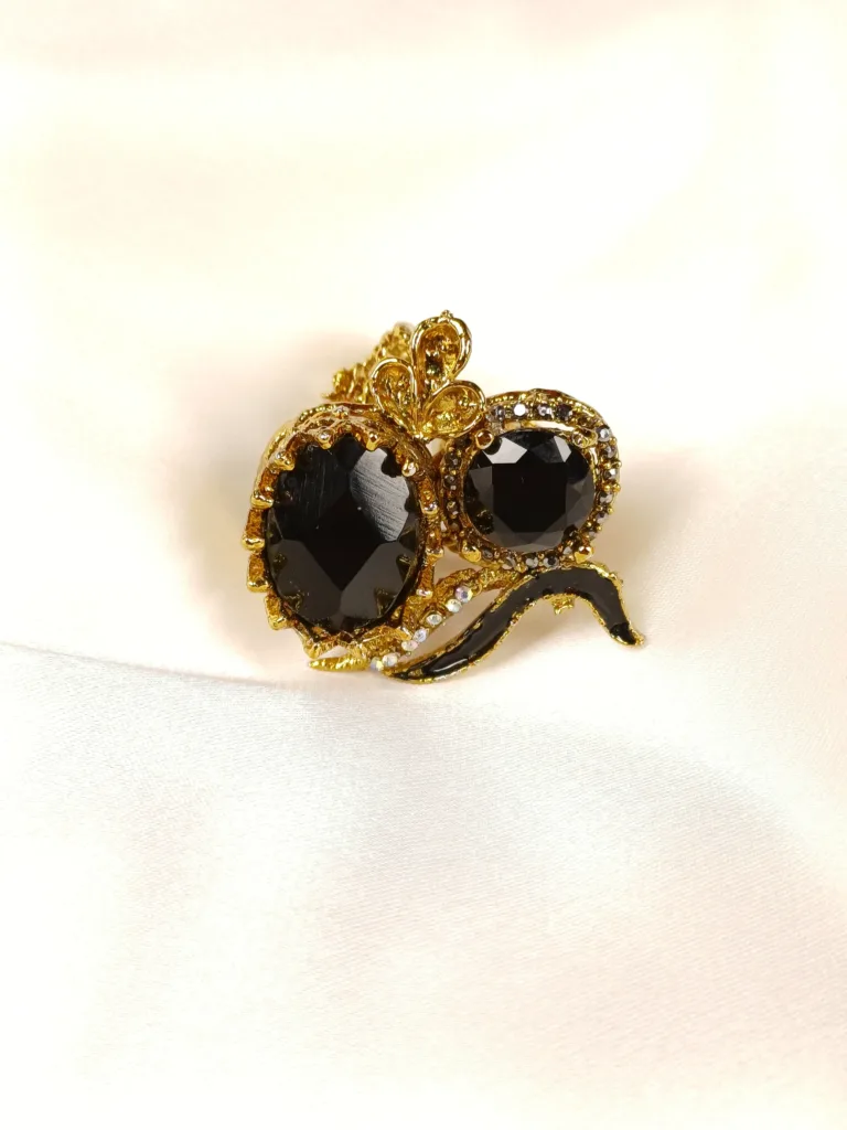 Gold-Tone Black Stone Ring
