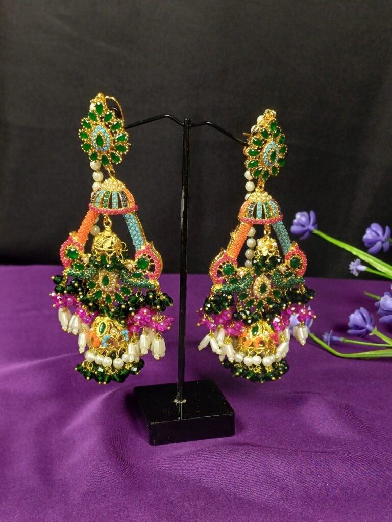 Multi-Jewel Tassel Jhumkas