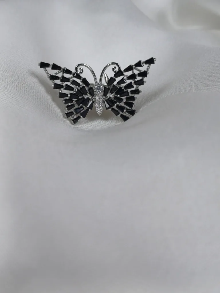 Jet & Silver Butterfly Ring