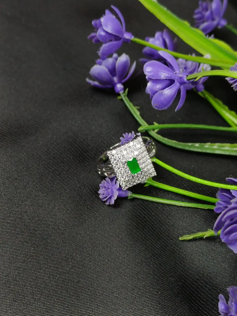 The Square Green Halo Ring
