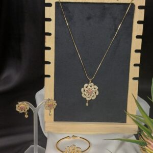 The Royal Rose Quartz Pendant, Earring Set & Kara