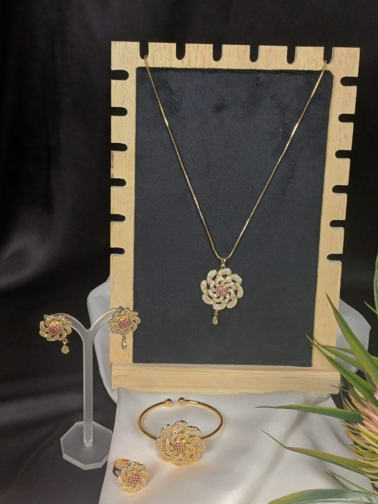 The Royal Rose Quartz Pendant, Earring Set & Kara