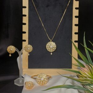 Sunburst Crystal Pendant, Earring Set & Kara