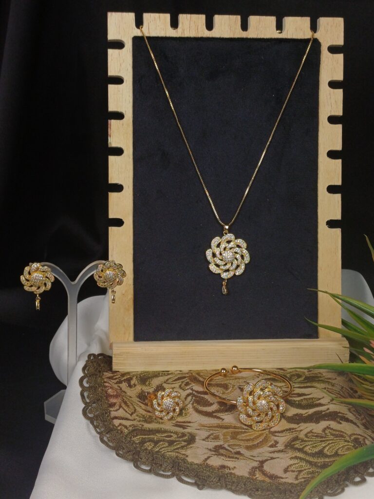 Swirling Blossom Pendant, Earring Set & Kara