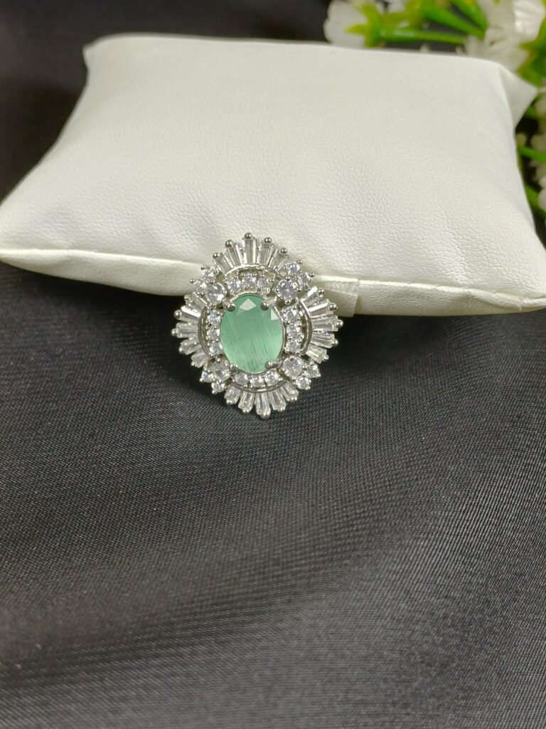 Mint Oval Halo Ring