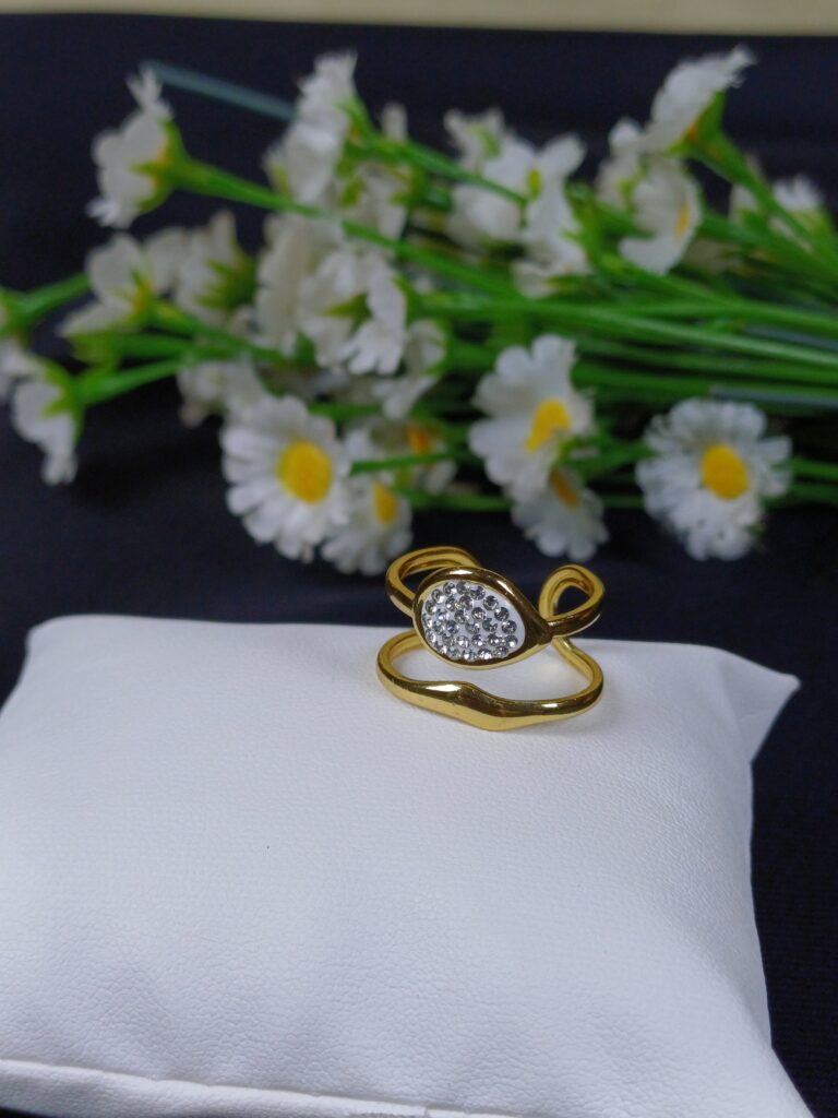 Golden Teardrop Orbit Ring