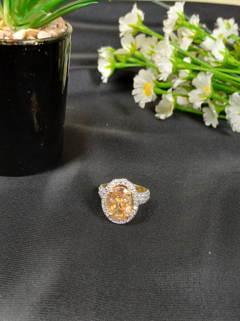 Gold Plated Amber Solstice Halo Ring