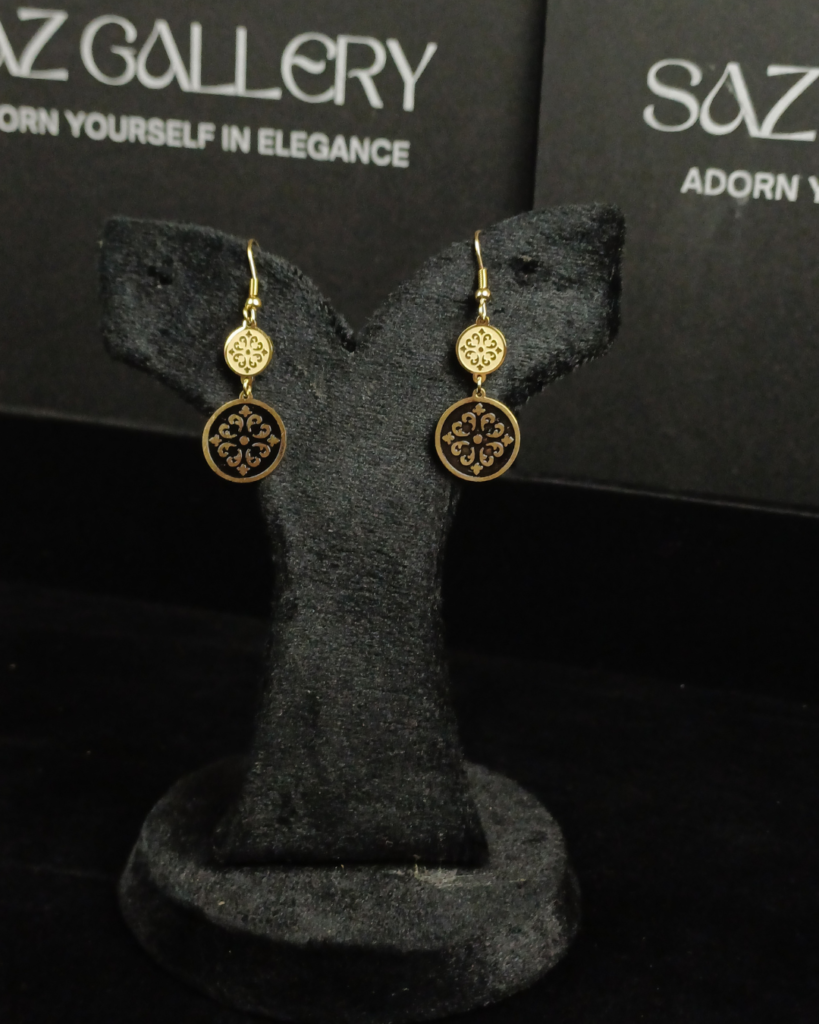 Classic Black & Gold Double Disc Drop Earrings