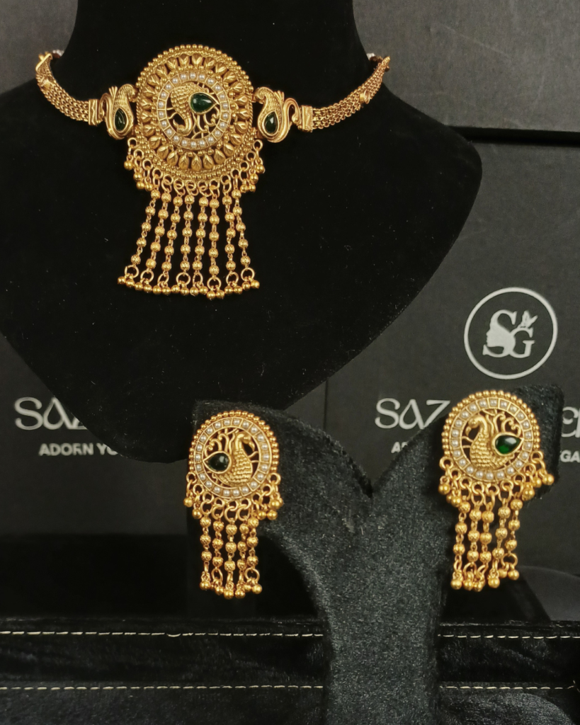 The Royal Peacock Antique Choker & Earring Set